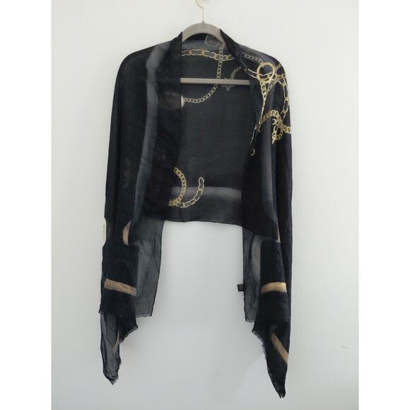Guess Accessories - GUESS Scarf Shawl Black Gold Logo Wrap Lightweight Luxury ITALY Countryside VTG